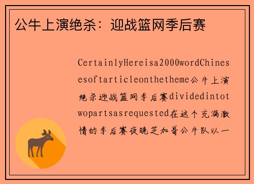公牛上演绝杀：迎战篮网季后赛